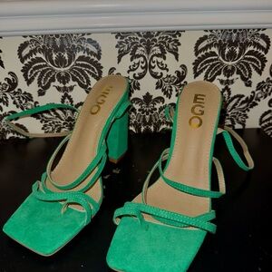 EGO Green Strappy Block Heel Sandals